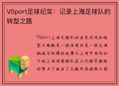 VSport足球纪实：记录上海足球队的转型之路