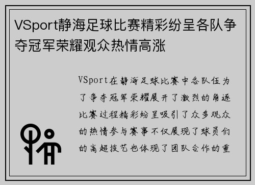 VSport静海足球比赛精彩纷呈各队争夺冠军荣耀观众热情高涨