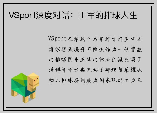 VSport深度对话：王军的排球人生
