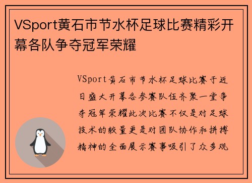 VSport黄石市节水杯足球比赛精彩开幕各队争夺冠军荣耀
