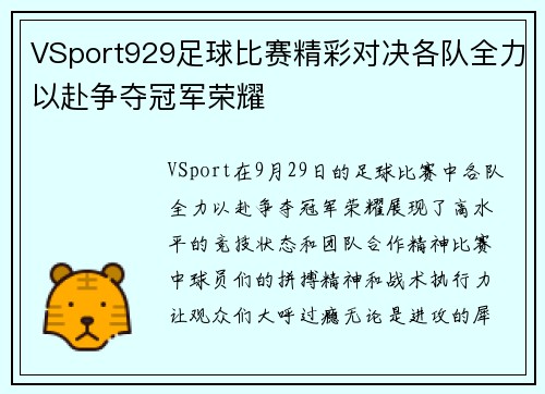 VSport929足球比赛精彩对决各队全力以赴争夺冠军荣耀